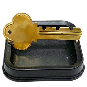 Vintage Key Holder or Ashtray with Large Brass Key